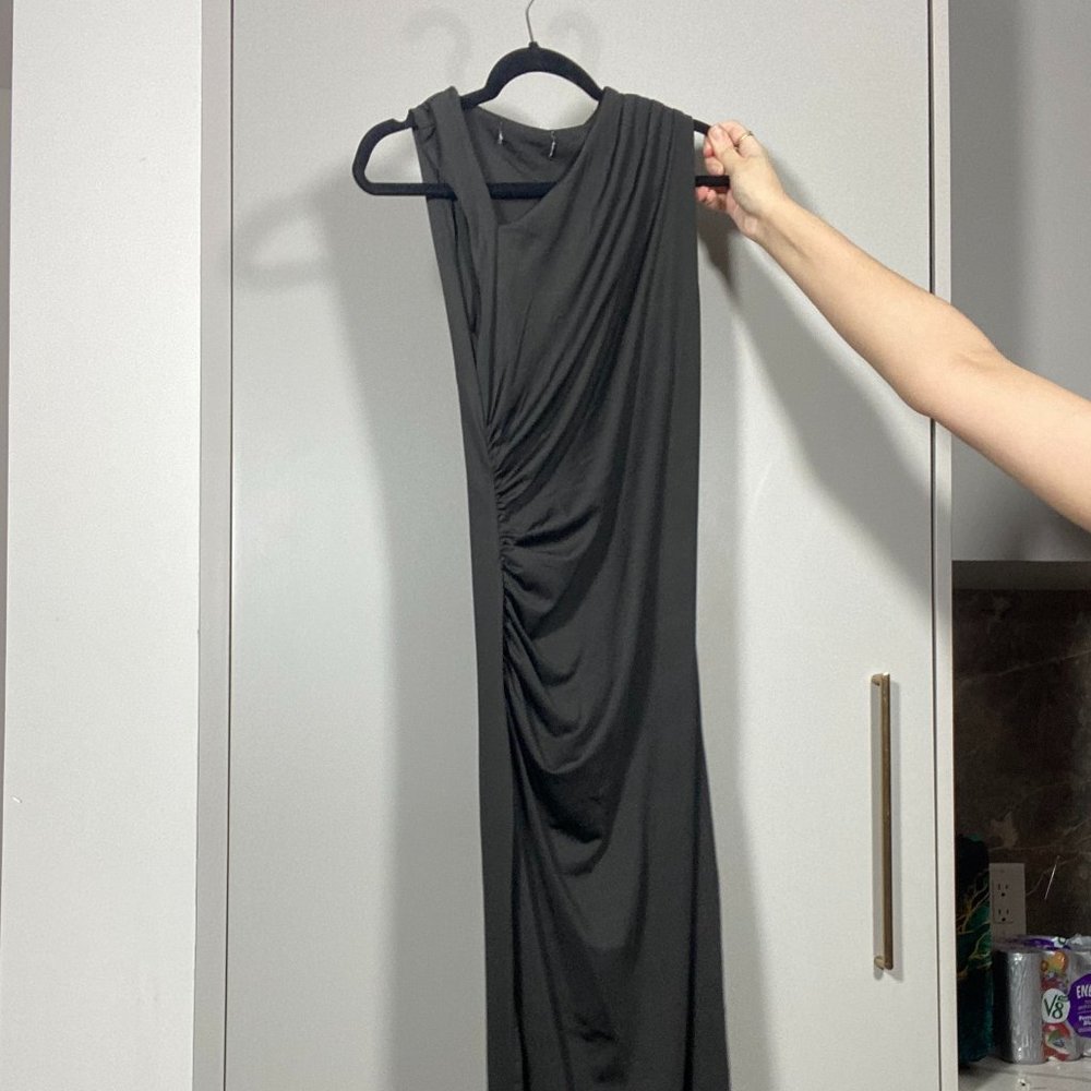 Asymmetrical Neckline Maxi Bodycon Dress High Stretch